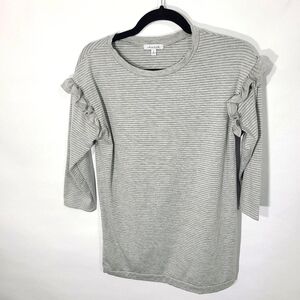 White Birch Women's Size Small Striped Gray Shirt with Ruffles on‎ Shoulder